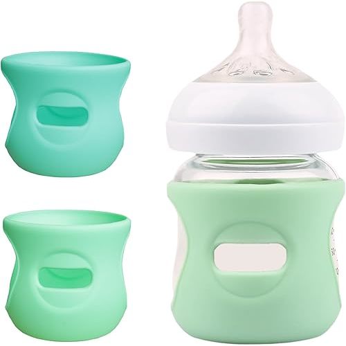 2 Pack Silicone Sleeves Compatible with Philips Avent Glass Baby Bottles 4 oz, to Prevent The Baby Bottles from Breaking, BPA-Free (Green+Light Green)