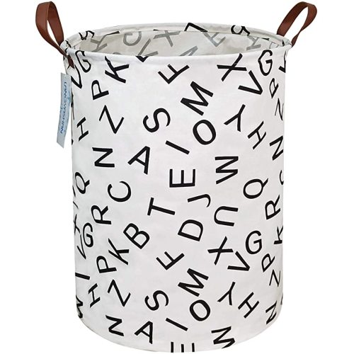 LANGYASHAN Laundry Basket Canvas Fabric Collapsible Organizer Basket for Storage Bin Toy Bins Gift Baskets Bedroom Clothes Children Nursery Hamper (Alphabet)