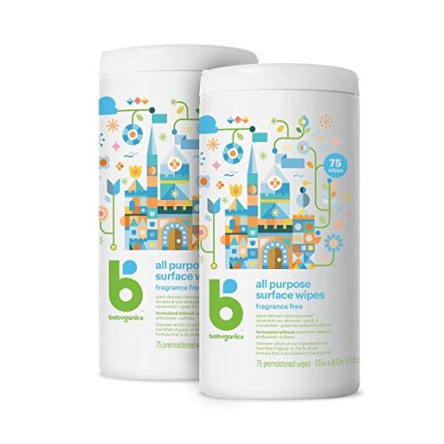 Babyganics All Purpose Surface Wipes, Fragrance Free, 75 Count (Pack of 2), Plant Based and Non-Abrasive, No Ammonia, No Bleach - 75 Count (2 Pack)