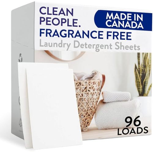 The Clean People Fragrance Free Laundry Detergent Sheets - Laundry Soap - Ultra Concentrated, Recyclable Packaging, Stain Fighting - Fragrance Free, 96 Pack