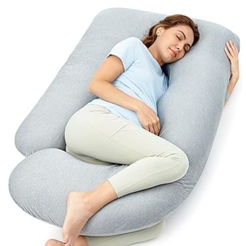 Momcozy Pregnancy Pillows with Cooling Cover, U-Shaped Full Body Maternity Pillow for Side Sleepers 57 Inch - Support for Back, Hip, Belly, Legs for Pregnant Women