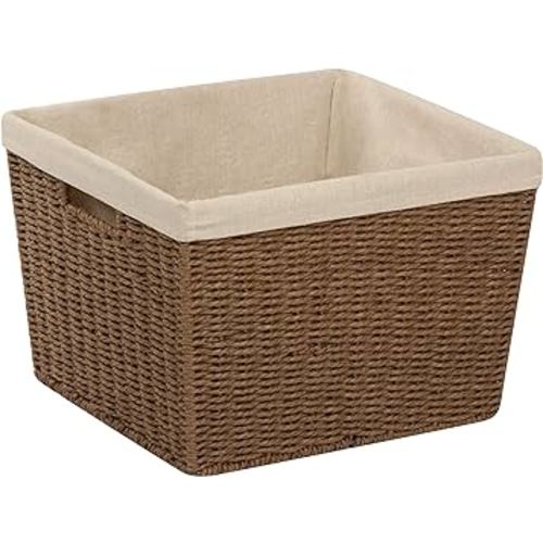 Honey-Can-Do STO-03566 Parchment Cord Basket with Handles and Liner, Brown, 13 x 15 x 10 inches,Large Basket