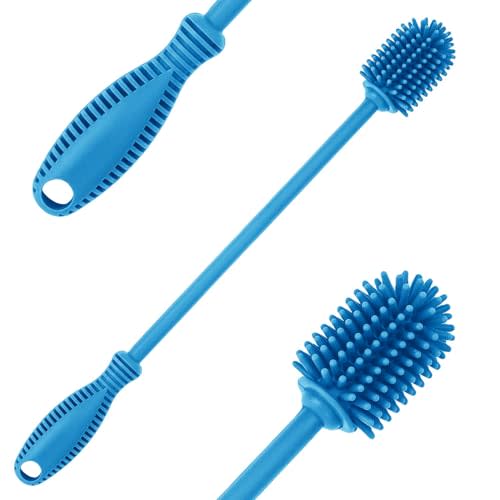 Silicone Bottle Cleaning Brush with Long Handle, BPA Free 12.5" Water Bottle Cleaner for Baby Bottles, Hydro Flask, Sports Bottle, Vase, Glassware, Perfect for Smaller Diameter Bottle Openings (Blue)