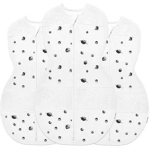 Happiest Baby Sleepea 5-Second Swaddle - 100% Organic Cotton Baby Swaddle Blanket - Doctor Designed Promotes Healthy Hip Development - 3-Pack Bundle (Ivory Planets, S, M, L)