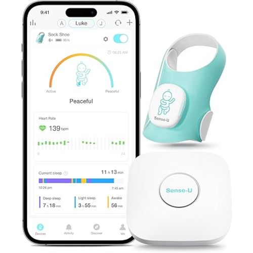 Sense-U Smart Sock Shoe Baby Monitor (Long Range) – Track Baby’s Heart Rate, Movement, and Sleep with Real-Time Alerts from Anywhere