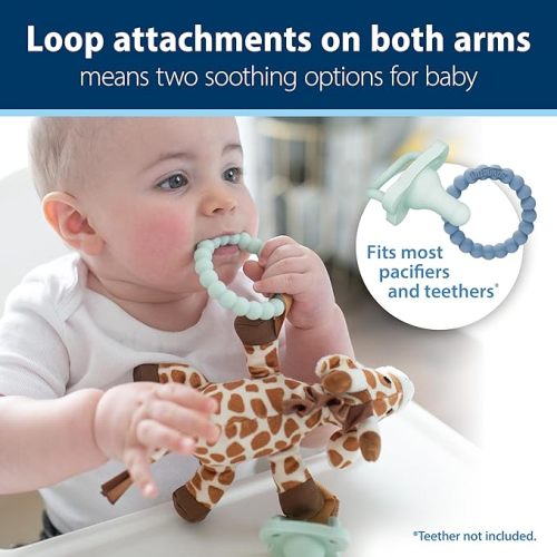 Dr. Brown's Lovey Pacifier and Teether Holder, 0 Months Plus, Giraffe with Blue Pacifier