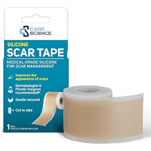 Care Science Silicone Scar Tape 1.6 x 120in 1ct | Scar Tape for Surgical Scars, Keloid, Stretch Marks Removal, C-Section, Burn, Tummy Tuck, Reusable Medical Grade