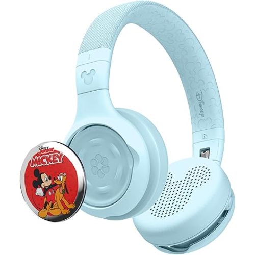 ONANOFF StoryPhones, Storytelling Foldable Bluetooth Kids Headphones-Disney Bundle with Mickey Mouse Story Disk, Perfect for Travel, Learning, Screen-Free Entertainment,Stories and Music (Light Blue)