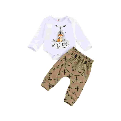Kleidungly Newborn Infant Baby Girls Boys Outfits Cartoon Fox Long Sleeve Romper Pants 2PCS Set