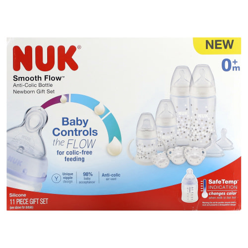 Nuk 11 Piece Pro Anti-Colic Baby Bottle, Newborn Infant Gift Set, Smooth Flow, Blue