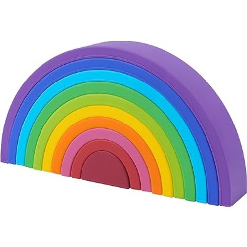 MCGMITT Rainbow Stacking Toy, Silicone Rainbow Stacker for Toddlers, Montessori Nesting Blocks, Building Creative Color Shape Matching Toy Set, 10 Layers (Purple)