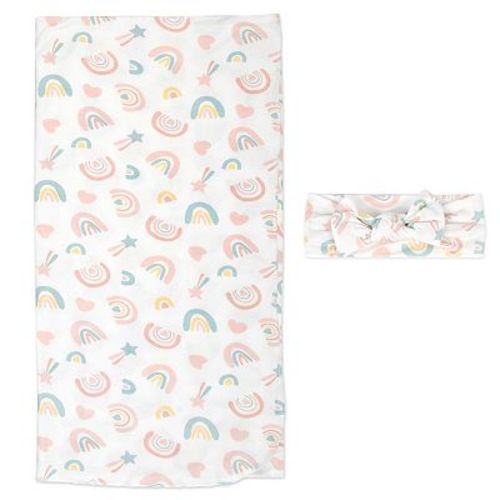 Baby Essentials Super Soft Rainbow Swaddle Blanket and Headband Set