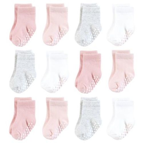 Hudson Baby Infant Girl Cotton Rich Newborn And Terry Socks, Pink Gray Basic, 0-6 Months