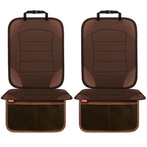 Sinvitron Car Seat Protector for Child Car Seat - Waterproof Non-Slip Leather Mat with 2 Mesh Pockets, Universal Seat Cover for Baby, Pets & Vehicles(2-Pack, Brown)