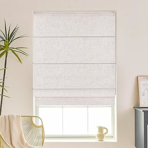 Roman Shades for Windows, 100% Blackout Heat Blocking Room Darkening Roman Blinds for Home Living Room Door Bedroom, Linen Color, 52" W x 48" H