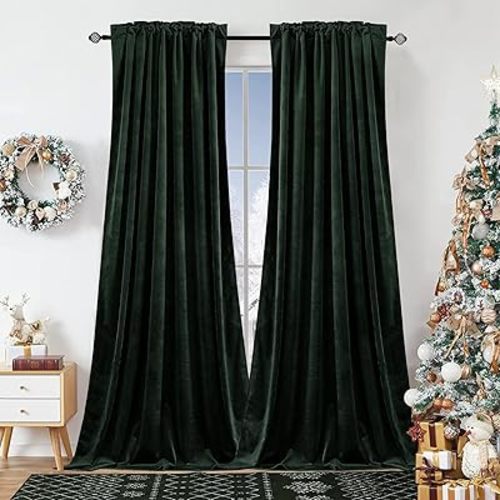 Dchola Dark Green Velvet Curtains for Bedroom Window, Super Soft Vintage Luxury Heavy Drapes, Room Darkening Rod Pocket Curtain for Living Room, W52 by L84 inches, 2 Panels