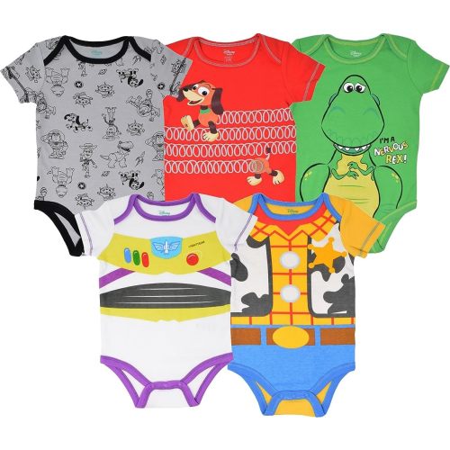 Disney Pixar Toy Story Rex Slinky Dog Buzz Lightyear Baby 5 Pack Bodysuits Newborn to Infant