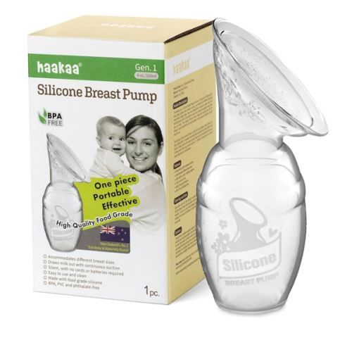 haakaa Manual Breast Pump for Breastfeeding, Silicone, Clear 4oz/100ml