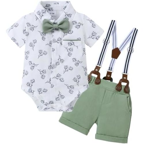 ZOEREA Baby Boy Clothes Suit Infant Short Sleeve Gentleman Outfits Dress Shirt+Bowtie+Suspender Shorts 0-18M