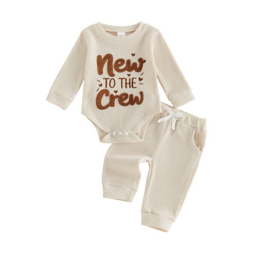 Cjfdfy Newborn Baby Boy Hospital Going Home Outfit Infant Baby Boys Spring Fall Winter Clothes 0 3 6 12 18 Months Letter Embroidery Waffled Long Sleeve Romper and Long Pants Set