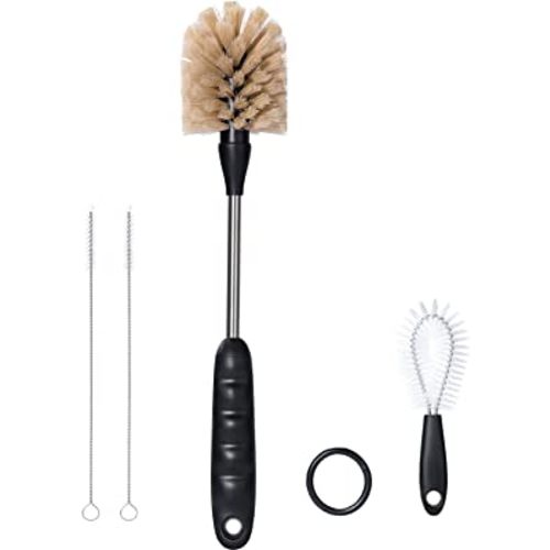 Jumperlay 4-in-1 Stainless Steel Baby Bottle Brush Set with 1 Pack Bottle Brush, 1 Pack Nipple Brush and 2 Pack Straw Cleaner Brush, Tan