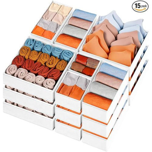 Criusia Drawer Organizer Clothes 15 Pack - Dresser Organizer For Nursery, Bedroom, Closet - Baby Clothes Organizer and Storage & Organization Dividers, College Dorm Room Essentials (White)