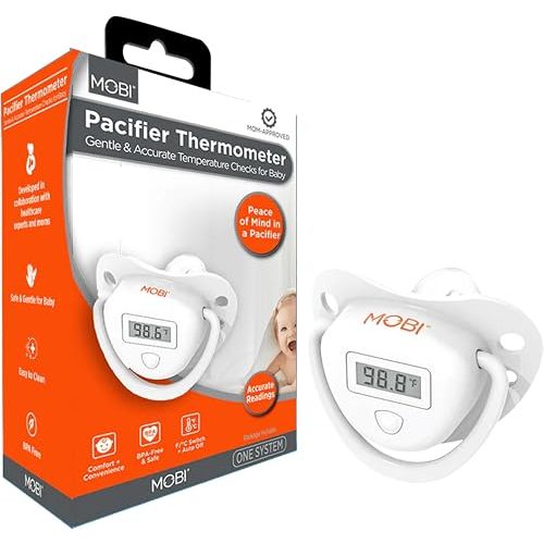MOBI Pacifier Thermometer for Babies - Digital Baby Thermometer with LCD Display, Soft Tip, Temperature Indicator, Easy Clean, Infant Temperature Monitor