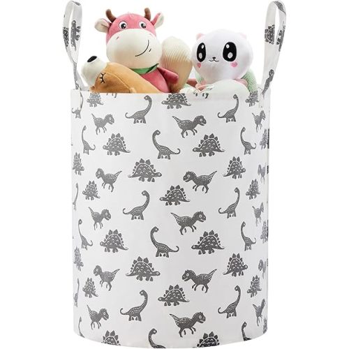 Large Storage Basket for Girls and Boys, Collapsible Laundry Hamper with Long Handles, Toy Bins for Nursery, Kids Room Décor (Grey Dinosaur)