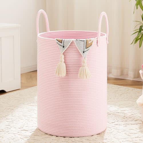 Artfeel Laundry Basket,Woven Cotton Rope Laundry Hamper,60L for Decorative Storage of Dirty Clothes,Toys and Blankets in Bathroom,Baby Room and Living Room