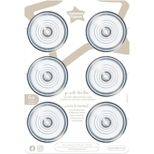 Tommee Tippee Advanced Anti-Colic Baby Bottle Nipples, Breast-Like for A Natural Latch, Soft Silicone, Medium Flow, 3+ Months, Pack of 6