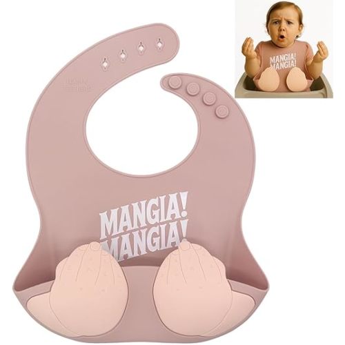 Teasin' Teethers Funny Italian Silicone Baby Bib with Pocket Food Catcher for Toddlers and Infants Funny Baby Bib Gift