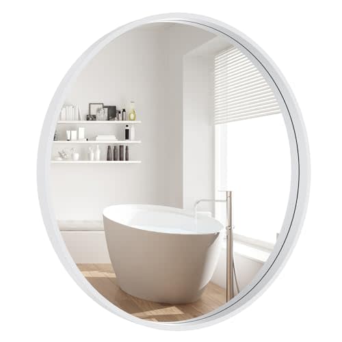 WallBeyond Round Wood Mirror 24 inch Circle Wall Mirror for Bathroom Round Wall Mirror for Wall Decor, Vanity, Entryway Living Room (White)