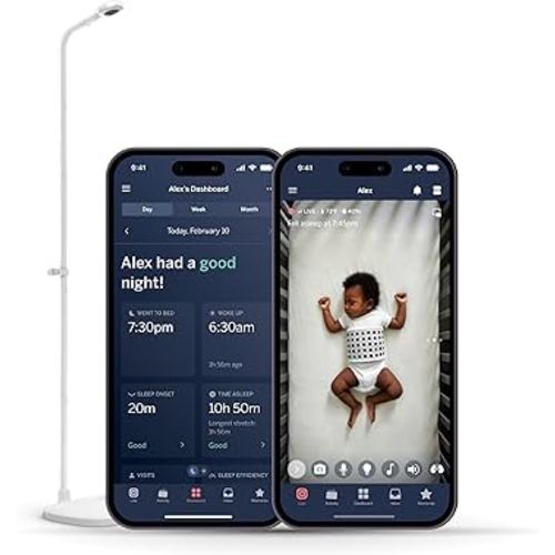 Nanit Pro Smart Baby Monitor & Floor Stand with Breathing Band, New Version - 1080p Wi-Fi Video & Sound Camera, Sleep Coach & Breathing Motion Tracker, 2-Way Audio, iOS and Android Compatible - White