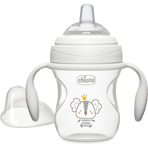 Chicco Transition Sippy Cup with Silicone Spout and Spill-Free Lid 7oz. | Calibration Markings | Removable Handles | Top-Rack Dishwasher Safe | Easy to Hold with Ergonomic Indents | Grey | 4+ months