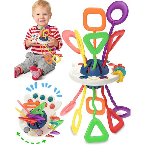 Tonberless Baby Sensory Montessori Toys for 6-12-18 Months, Toddler Teething Toy Birthday Gift Travel Toys for 1 2 3 Year Old Boy Girl Infant 8 9 10 Months Old-Blue