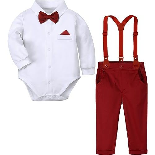 A&J DESIGN Baby Boys Suits Infant Gentleman Formal Wedding Suspenders Outfit with Bowtie
