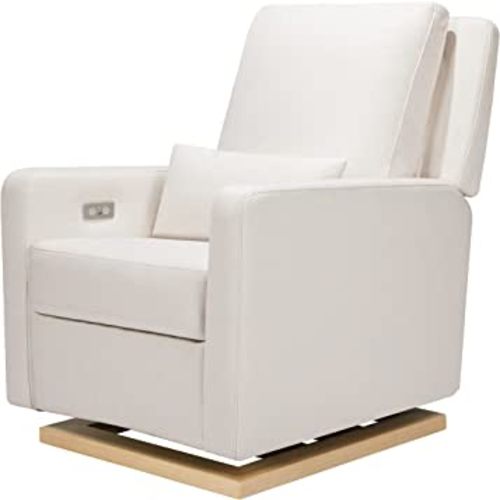 Babyletto Sigi Electronic Power Recliner & Glider with USB Port in Performance Cream Eco-Weave with Light Wood Base, Water Repellent&Stain Resistant, Greenguard Gold and CertiPUR-US Certified
