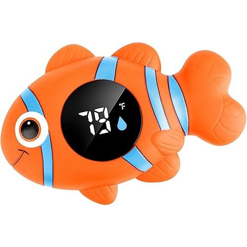 Baby Bath Thermometer,The Infant Baby Bath Floating Toy, Safety Temperature Water Thermometer, Baby Temperature Warning, LED Display Warning Thermometer, Baby Bath Essentials (Clownfish)