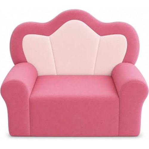 Snuggly Toddler Chair, Soft Kids Sofa with Back, Cozy Kids Chairs Comfy for Toddlers 1-3, Plush Child Seat with Carry Handle, Kids Furniture Gift for Girls Pink Crown