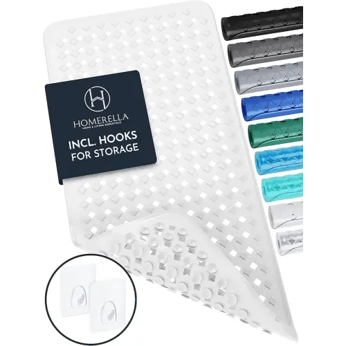 Homerella Bathtub Mat Non Slip | Anti Mold Mildew Resitant Non Slip Bath Tub Shower Mats | 35x16 inch Long with Suction Cups for Secure Grip Hooks for Storage & Drying | Machine Washable