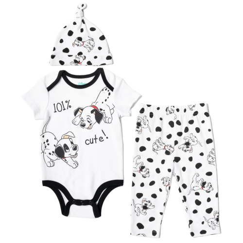 Disney 101 Dalmatians Patch Newborn Baby Boys Bodysuit Pants and Hat 3 Piece Outfit Set Newborn to Infant