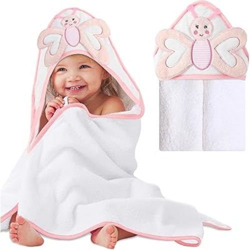 Mother's Choice Baby Hooded Towel - Large 33x33 Inch, 100% Cotton, Ultra-Soft & Absorbent Bath Towel for Newborns, Infants, Boys & Girls (Butterfly)