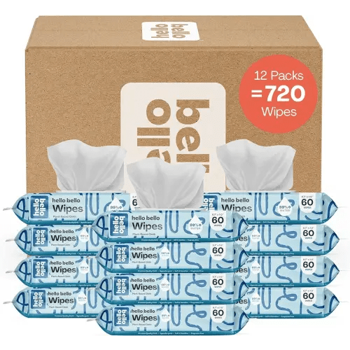 Hello Bello Extra Gentle Unscented Baby Wipes, Plant Based, Made with 99% Water and Aloe for Babies and Kids, 720 Count