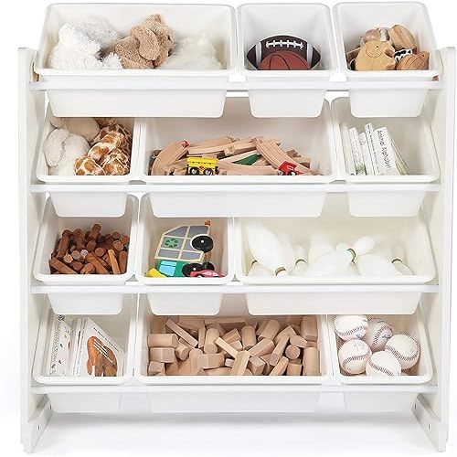 Lennox Furniture Toys Storage Organizer 12 Plastic Bins in White (JWTR 3005 white)