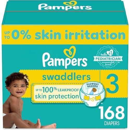 Pampers Swaddlers Diapers - Size 3, One Month Supply (168 Count), Ultra Soft Disposable Baby Diapers