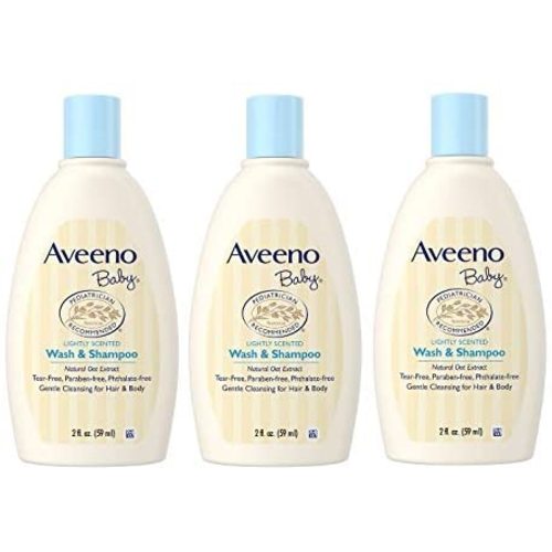 Aveeno Baby Wash & Shampoo, Tear Free, Travel Size 2 Oz (59ml) - Pack of 3