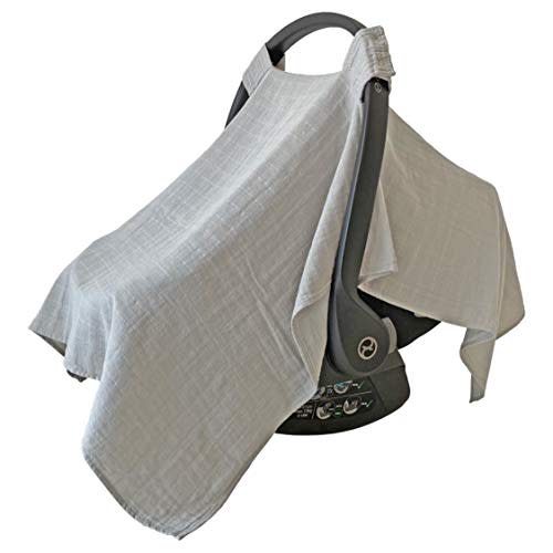 MOZAH Baby Car Seat Cover - Unisex Grey Muslin Canopy Carseat Covers - 100% Organic Cotton Baby Car Seat Covers for Babies or Baby Carrier Cover