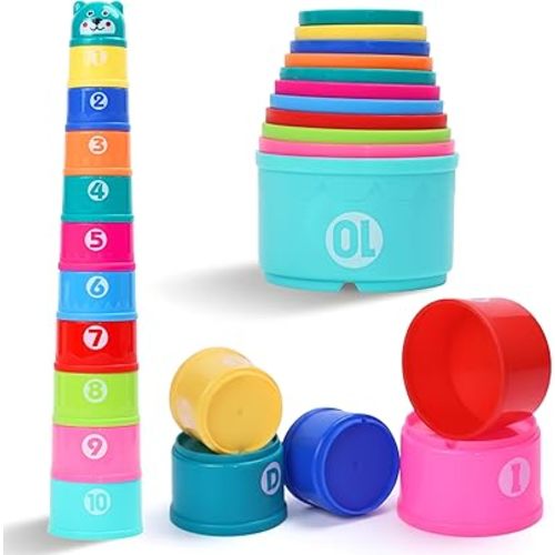 Educational Stacking Toys for Toddlers 1–3 | Numbers & Alphabet Stacking Cups Set | 10-Piece Baby Stacking Cups for Babies 6–12 Months & Toddlers 1–3 | Montessori Learning Toy, Rainbow (10Pcs)
