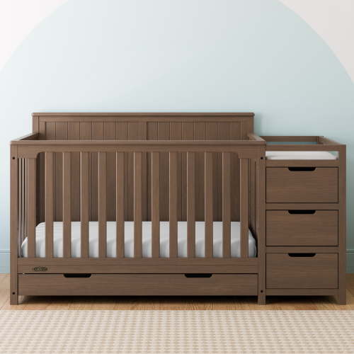 Graco Hadley 5-in-1 Convertible Baby Crib and Changer with Drawer, Hazelnut