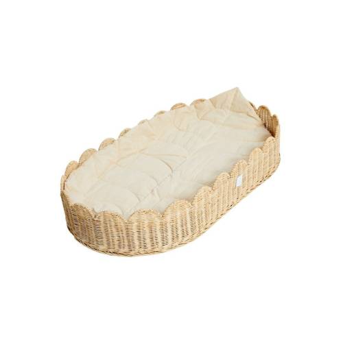 Premium Baby Changing Basket - Artisan Scalloped Rattan Basket – Luxurious Changing Basket For Baby Dresser - Diaper Changing Basket -